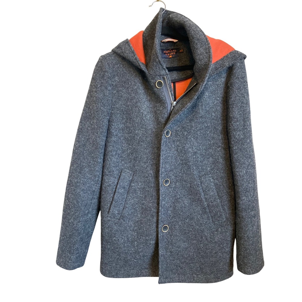 The Normal Brand Mens Balboa City Peacoat Wool Blend Hooded‎ Size Medium